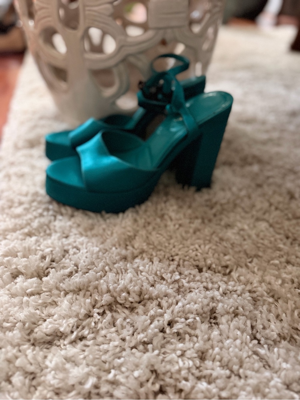 Zara Teal Platform Block Heel Sandals - Women